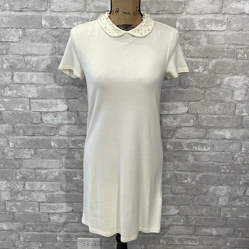 H&M White Jersey Knit Pearl Dress